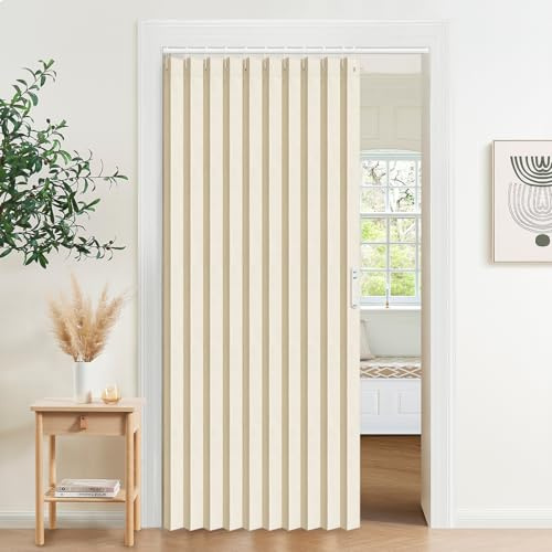 Vatge - Tende pieghevoli plissettate per porta, camera da letto, porta scorrevole e armadio senza ante, per la privacy, 1 pannello con fermatenda, 132 x 198 cm (larghezza x lunghezza), crema al burro