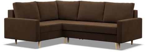 Mebligo - Ecksofa mit Schlaffunktion und Bettkasten Blank, Eckcouch mit Ottomane Links, Sofa L Form 223 x 172 x 88 cm, Couch Wohnzimmer, Ecke Sofa Wohnlandschaft, Schlafsofa - Braun