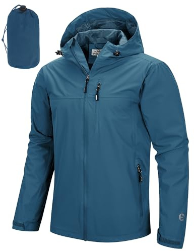 Outdoor Ventures Regnjacka herr vattentät andas, packbar cykeljacka lätt vindjacka för fritid vandring camping, Djup järnblå, XL
