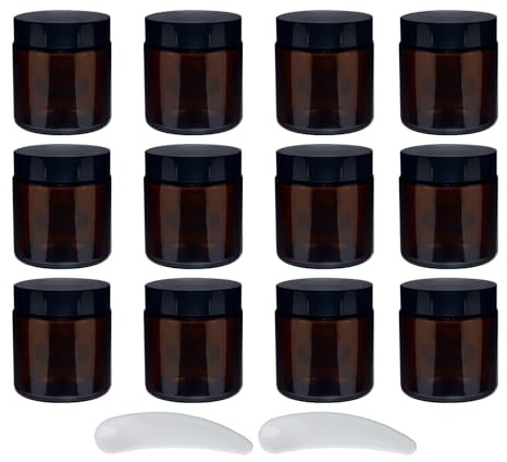 12 stycken glasburkar för salvo, bärnstensfärgade glasburkar på 100 ml tomma, krämbehållare, liten dos med lock, provbehållare för resor, salvoburkar för