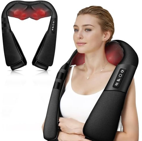 WERTYI Neck and Shoulder Massager with Heat, Deep Tissue Shiatsu 3D Kneading Massager for Neck, Back, Waist and Leg, at Home and Car, Gifts for Women/Men/Mom/Dad (Black)