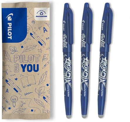 PILOT – Frixion-boll 0,7 set – 3 stycken: blå – raderbar kulspetspenna 0,4 mm linjetjocklek – behaglig skrivning, termokänsligt bläck, utbytbart stift – medelspets