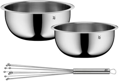 WMF Set 2-teilig Profi Plus Rührblitz mit Reduzierring 32 cm, Cromaragan Edelstahl teilmattiert und Gourmet Küchenschüssel-Set (2-teilig) 22 und 24 cm, Cromargan Edelstahl, multifunktional, stapelbar