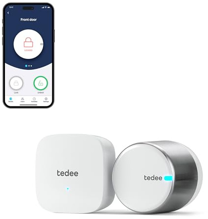 tedee GO2 Alu Cerradura inteligente con WiFi y Bluetooth aplicación para Acceso Remoto, Cerradura Inteligente con Desbloqueo automático Alexa Google Smart Home