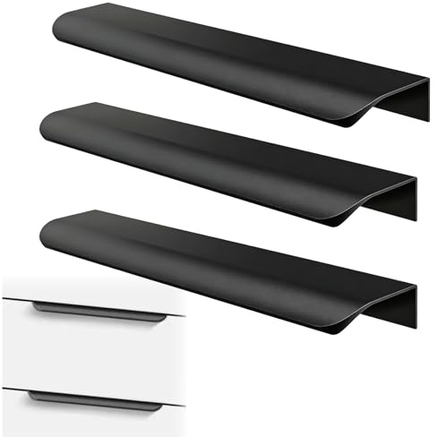 LEIIERUY Lot de 3 Poignées Meuble Noires Mat – Poignée Cachée Courbée pour Armoire, Cuisine, Salle de Bain, Dressing – Design Moderne et Discret