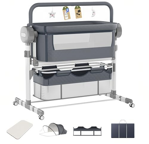 Aveainelle Culla Neonato Elettrica Bluetooth Smart Baby con Musica, Oscillazione parallela, Culla Pieghevole e Convertibile, Lettino per Neonati Regolabile con Telecomando e Ruote (608 Grigio)