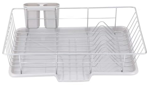 SUNNYNEST Dish Drainer with Drip Tray and Removable Cutlery Holder Stainless steel Anti-Rust Drying Rack Dish Plate Draining Basket Rack for Kitchen or Counter