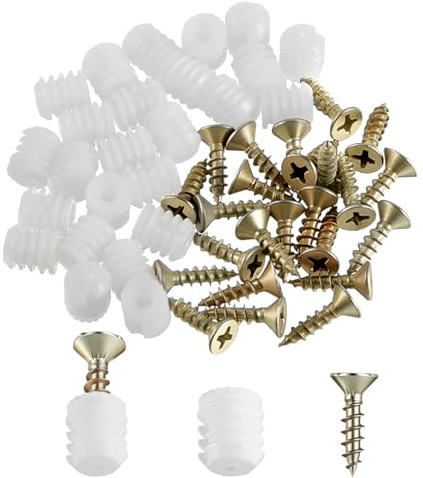25 Pcs Plastic Dowel Inserts and Mounting Screws for Hinges Plastic Dowels Pre-Inserted Nuts Furniture Fittings for Cabinet Door Connections