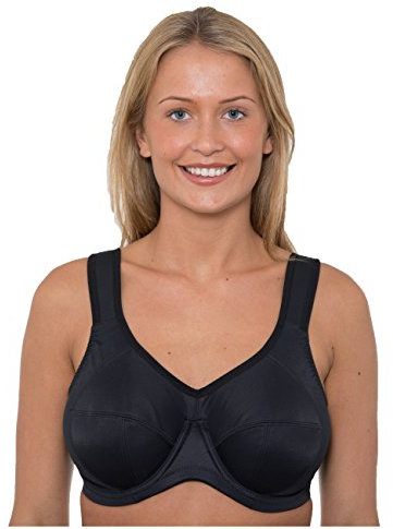 Gemm Ladies Black Sports Bra High Impact Underwired Plus Size Large Bosom (36 G)