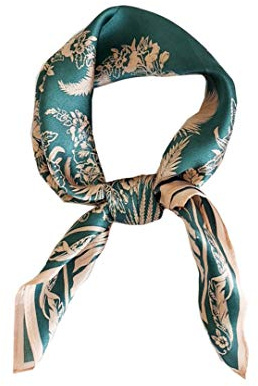 100% Mulberry Silk Scarfs for Women - Lightweight Square Satin Head Scarf - Small Silk Hair Scarf for Sleeping 21 x 21, 06 Leaves Green With Pink Edge, S