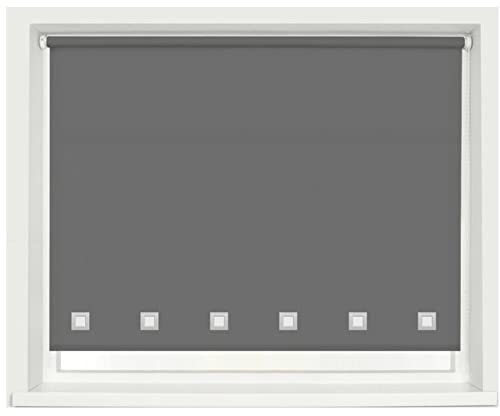 100% Polyester Square Eyelet Trimmable Daylight Roller Blinds (90cm Wide x 210cm Drop, Charcoal Grey)