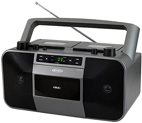 JENSEN MCR-1500 Portable Stereo CD Player and Dual-Deck Cassette Player/Recorder with AM/FM Radio, Gray