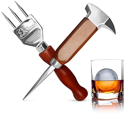 Stainless Steel Ice Pick Set, 7.2 Inch Ice Crusher and 6.8 Inch Dual-action Ice Chisel with Wood Handle, Japanese Style Ice Chipper，ideal for Kitchen, Bars, Bartender（2 Pick）