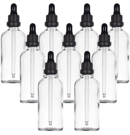 Yizhao Transparent Glas Droppflaska 100ml, med Glas Pipett Droppare, för Eteriska Oljor, Aromaterapi, Kosmetika, Laboratorium, Apotek, Vätskor, Resor - 9 Stycken