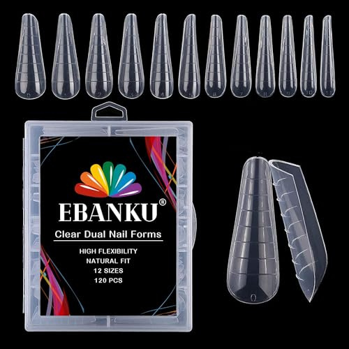 EBANKU 120PCS Unghie Finte Nail System Form Acrilico Cercueil sistema per unghie Strumenti per manicure per unghie, con scala graduata (Stiletto Acrilico)
