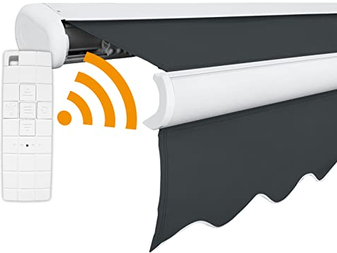Arilco Elektrische Vollkassettenmarkise Kassettenmarkise Gelenkarmmarkise Markise Sonnenmarkise Sonnenschutz in vielen Farben und Größen wählbar in der Kassettenfarbe Weiss (3x2,5m Anthrazit)