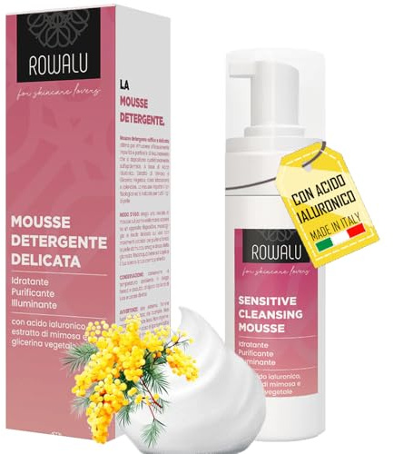 ROWALU Mousse Detergente Viso 150ML, Struccante Viso e Occhi Pelle Sensibile, Grassa e Secca, Detergente Schiumogeno Viso Idratante e Purificante, Skin Care, Detergente Viso Delicato Made in Italy