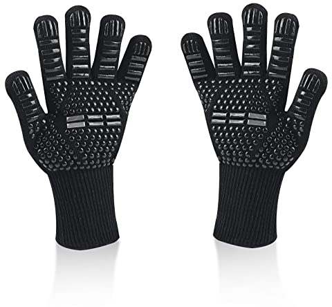 Newpop guanti barbecue Resistenza al Calore Fino a 800°C, professionali lunghi guanti ignifughi, Guanti da forno in Silicone Antiscivolo, Accessori BBQ, per Griglia, Camino, Cottura al Forno, Cucina