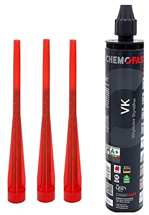 CHEMOFAST VK, 2K Injektionsmörtel, Verbundmörtel, Chemiedübel für Beton & Mauerwerk, 1x300 ml inkl. 3xStatikmischer, Schwerlastbefestigung