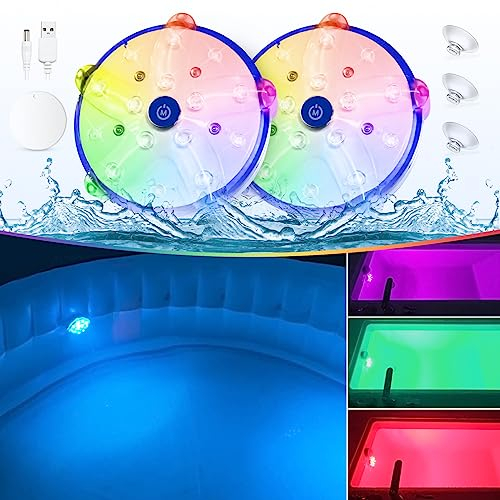DeeprBlu Rechargeable Floating Hot Tub Lights, Color Changing Submersible LED Bath Spa Lights, Underwater Waterproof Floating Light for Pool, Bathtub Light with Built-in Magnet|Suction Cups