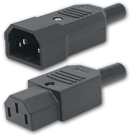 C14 Kaltgeräte-Stecker & C13 Kaltgeräte-Kupplung IEC 320, Thermoplast, schwarz, 2-polig mit Schutzkontakt, für Kabeldurchmesser max. 8mm
