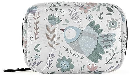Naanle Pillendose mit Vogel-Blumenmuster, für 7 Tage, Reise-Pillen-Organizer, Tasche mit Reißverschluss, tragbare Wochentasche, kompakte Größe, Pillentasche für Vitaminpräparate