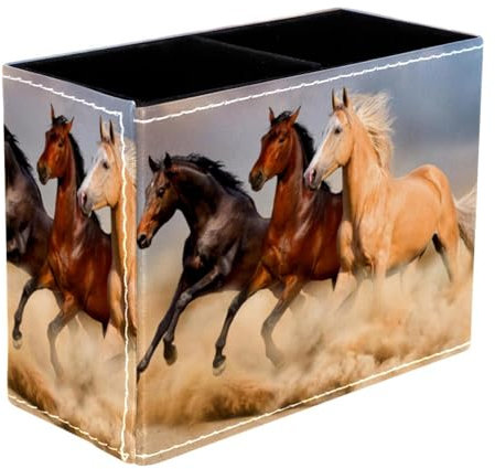 VAPOKF Pot à crayons en forme de cheval sur sable pour bureau, 2 compartiments, pot à crayons, pinceaux de maquillage, organisateur de fournitures de bureau pour la maison et le bureau