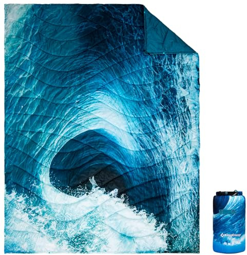 KingCamp Camping Blanket Lightweight Outdoor All-Weather Warm Thermal Throw with Snap Buttons, Packable Travel Blanket for Outdoor Picnics, Beach, Hiking, Car, Camping & Indoor 78.7 x 57.1Seawave
