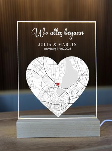 Geschenkfreude Wo alles begann Bild Koordinaten aus Acryl 20x15 cm - Glasbild personalisiert - einzigartige personalisierte Karte - Partner Geschenke - Jahrestag Geschenk für Ihn und Sie