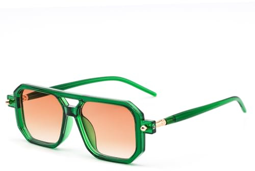 LJCZKA Lunettes de Soleil Rétro Carrées Femmes Hommes,Classique Années 70 Pilote Plat Carré avec Double Pont Protection UV400