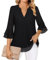Akiooue Three Quarter Sleeve Tops - Ladies' Longline & Casual Baggy Blouses for Women, Size 20, Ruffle Sleeve Tunic Tops for Parties Solid Black