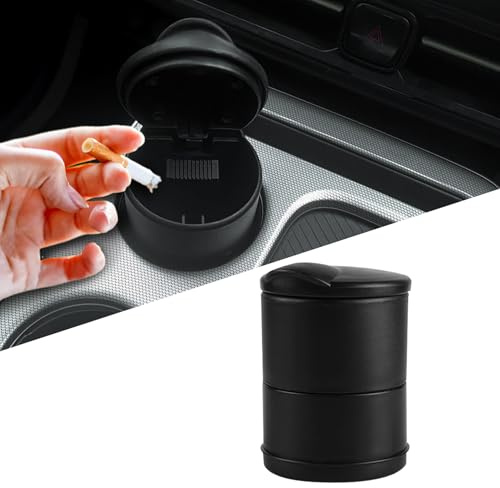 Portable Car Ash Tray With Lid Smell Proof, Smokeless Self-Extinguishing Cigarette Ashtray Cup Holder, Mini Trash Can Organizer Car Ashtray for Office, Home (Black)