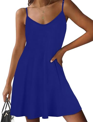 Strappy Dresses For Women Summer Spaghetti Strap Sundress With Pockets | soft and lightweight cotton blend, practical side pockets, swing beach dress for lounging and vacation