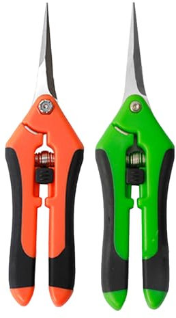 Jimkply Lot de 2 sécateurs à plantes, sécateurs à lame droite, sécateurs, ciseaux de jardin, ciseaux de récolte pour fruits et légumes (orange, vert)