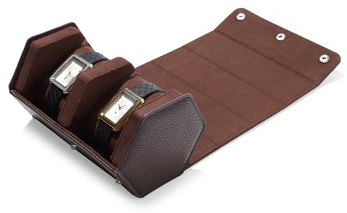 Oirlv PU Pelle Esagonale 2 Fessure Scatola per Orologio,Orologio Rotolo,Viaggio Di Stoccaggio Per Scatola Orologio Anniversario Compleanno(Marrone)