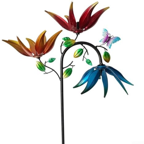 Moulin à vent coloré en forme de fleur, moulin à vent rotatif en métal dynamique pour décoration de jardin, 30 x 20 x 95 cm