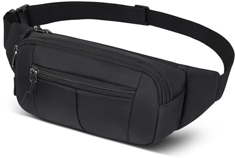 Sac Banane Taille Homme Femme Ville Sacs Banane Unisexe avec Ceinture allongée de 4 Fermetures à glissière pour la randonnée d'entraînement en Plein air (Noir#1)