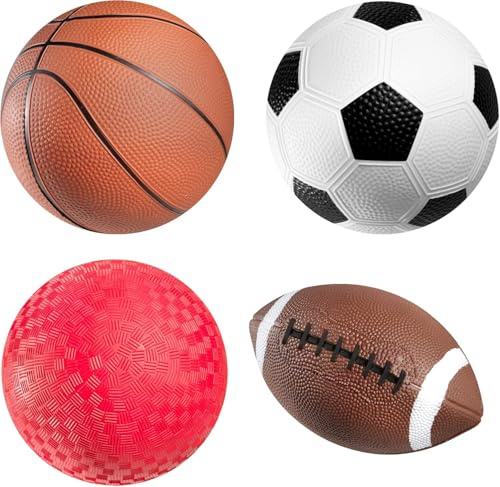 Tomatoys set med 4 sportbollar för barn (1–5 år) med väska: fotboll, basket, baseball, volleyboll och mer. Utomhusleksak med handpump