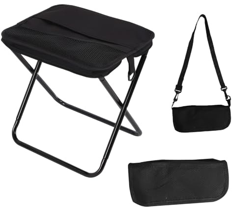 Tabouret pliant portable léger avec sangle dorsale - Tabouret de camping pliable pour l'extérieur et l'intérieur - Chaise pliante portable - Convient pour les voyages, la pêche, les pique-niques (noir