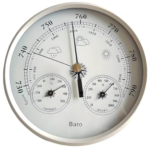 3-in-1 Weather Station Barometer, 5-Inch Thermometer & Hygrometer for Indoor and Outdoor, Easy-to-Read Dial Pressure Gauge