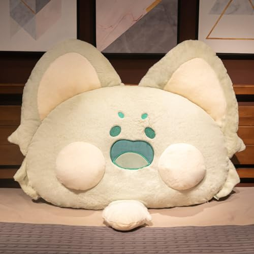 GUAKK Plush 3D Cat Pillows Soft Fleece Cuddle Cushion for Backrest and Lumbar Support, Cute Stuffed Animal Throw Pillow for Sofa, Bed, Headboard Reading Relaxation (green)