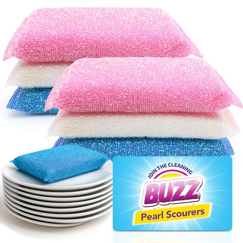 6pk Pearl Scourer – Multicouloured Non Scratch Scourers Multicoloured Sponge Scrub Pads for Kitchen Cleaning – Durable Scouring Pads for Pans, Dishes, Cookware, Pots, Sinks, Tiles, and Surfaces