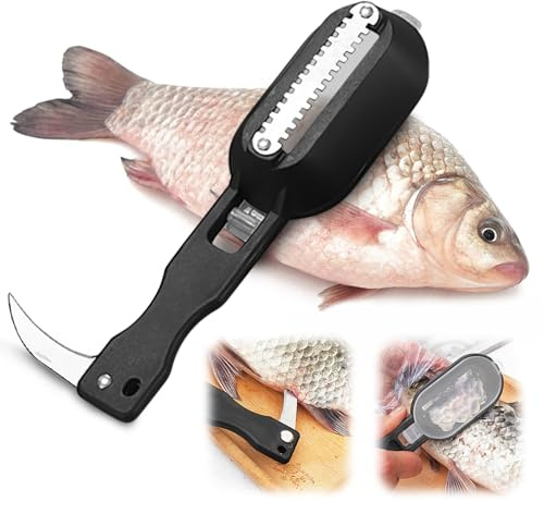 Lot de 2 écailleurs dentelés avec couvercle, extracteur manuel d'écailles de poisson pour cuisine (noir)