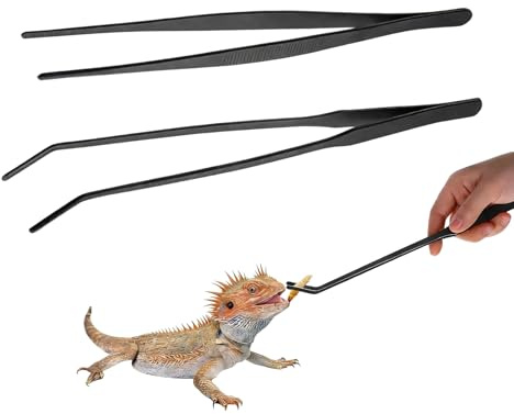 Pinzas Acuario y Reptiles 2 Piezas 25 cm Recta y 27 cm Curva Acero Inoxidable Negras Pinzas largas Antideslizantes para Plantas Peces alimentación Limpieza
