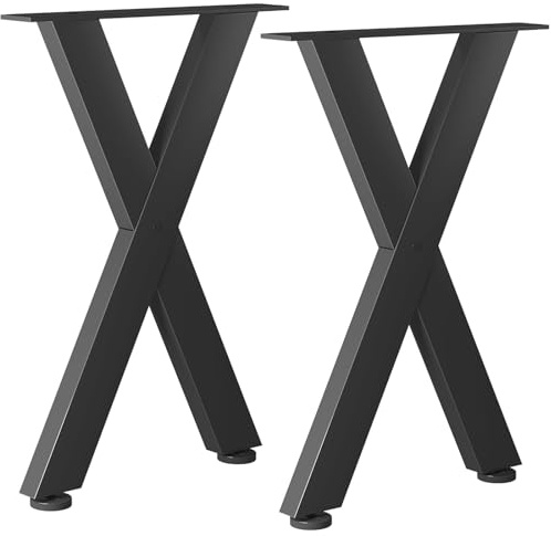 HoomTop Table Leg Set 2-Pack (60x72.5cm) - Heavy Duty X - Shaped Black Industrial Metal DIY Furniture Legs for Standing Bench Desk Dining Table Workbench, and Coffee Table