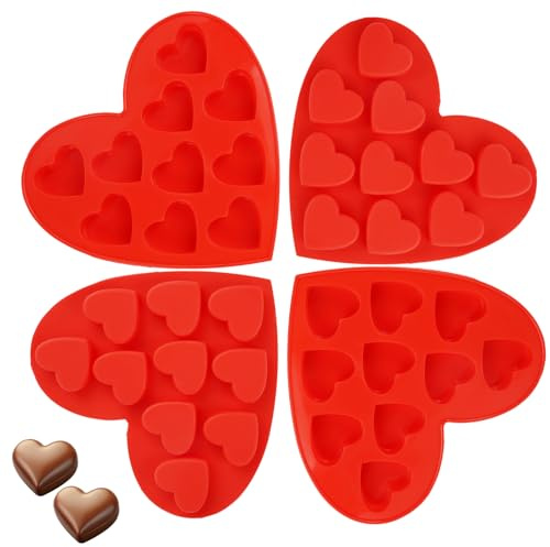 Moldes de Silicona en Forma de Corazón, 4 Piezas, Rojo