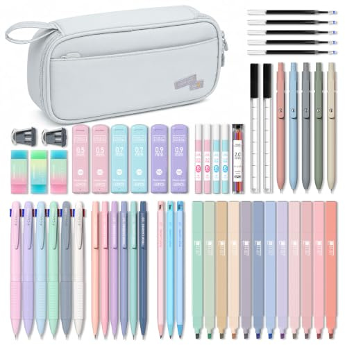 Four Candies 56 PCS Aesthetic School Supplies with Pencil Case Grey