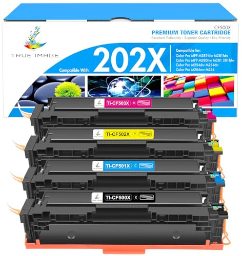TRUE IMAGE 202X Toner Cartridge 202A M281fdw Compatible for HP 202X 202A CF500X CF500A Color LaserJet Pro MFP M281cdw M254dw M281fdn M280nw 281fdw M254 M281 Printer (Black Cyan Yellow Magenta 4 Pack)