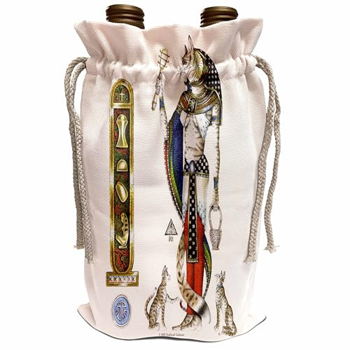 3dRose Bast Egyptian Cat Goddess Pagan Art on white background Wine Bag