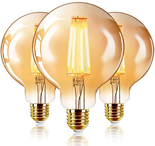 EXTRASTAR Bombillas Marrón G95 de Filamento LED E27 (Casquillo Gordo) - 6W Equivalente a 48W, 540 lúmenes, Color Blanco cálido 2200K. Bombilla Retro Vintage, No Regulable - Pack de 3 Unidades